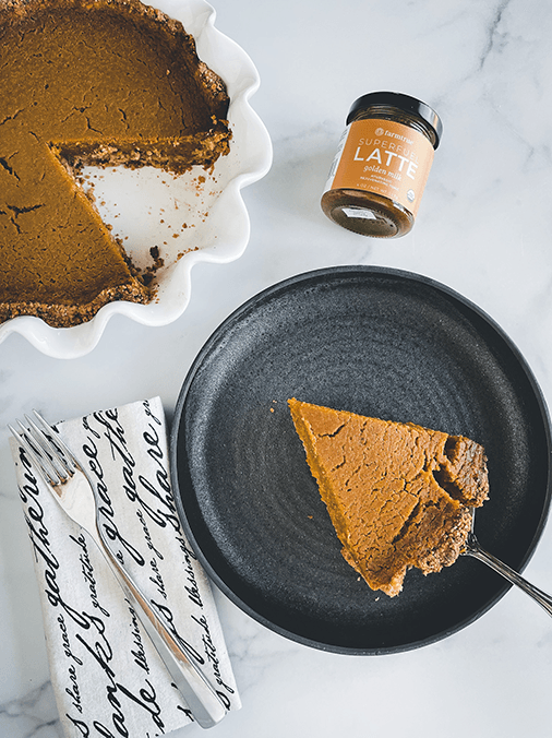 Gluten-Free Pumpkin Pie with Turmeric Golden Milk Latte