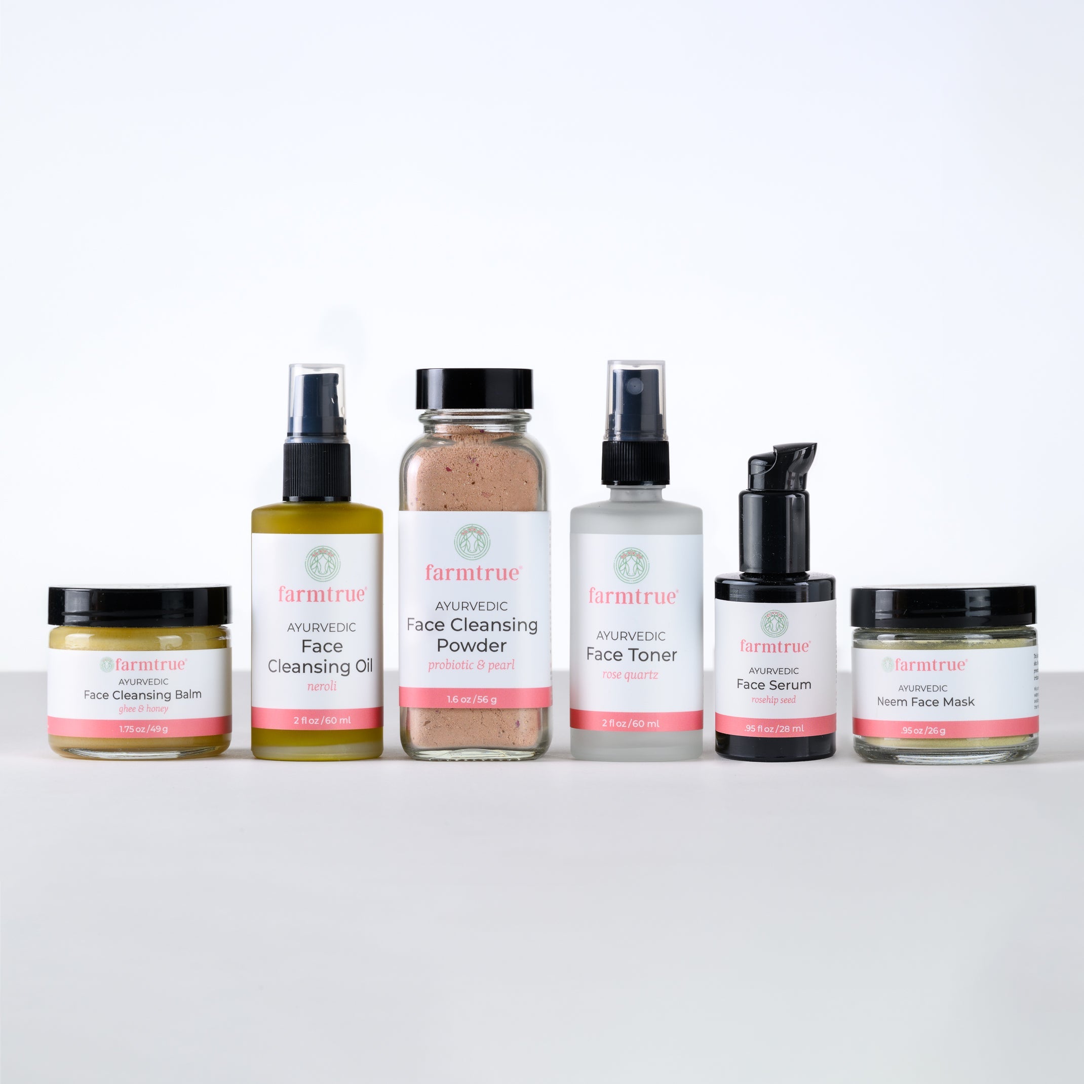 Ayurvedic Face Care Complete Bundle: Ghee & Honey Balm, Probiotic Powder, Neroli Oil, Rose Toner and Neem Face Mask Farmtrue | Berkshires