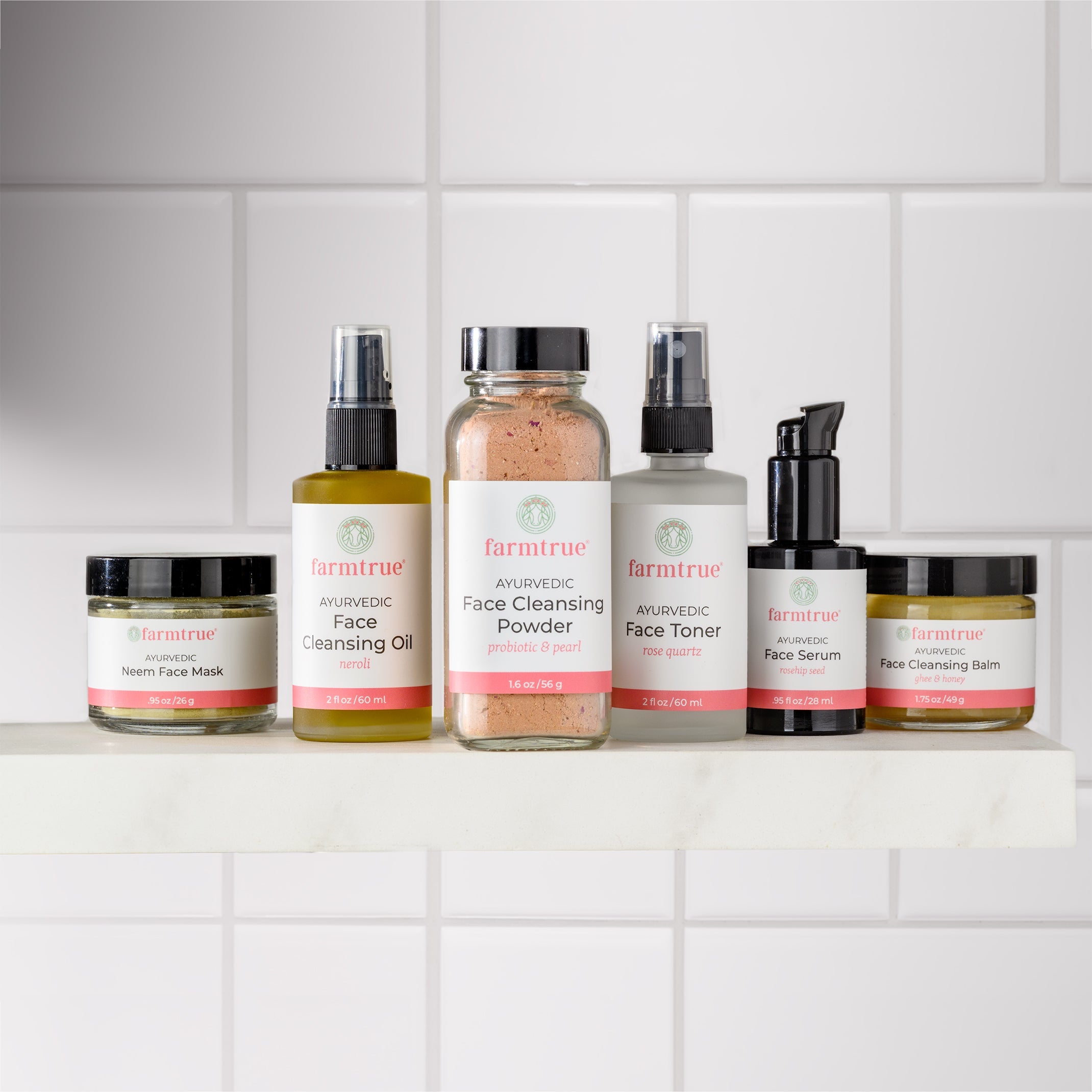 Ayurvedic Face Care Complete Bundle: Ghee & Honey Balm, Probiotic Powder, Neroli Oil, Rose Toner and Neem Face Mask Farmtrue | Berkshires