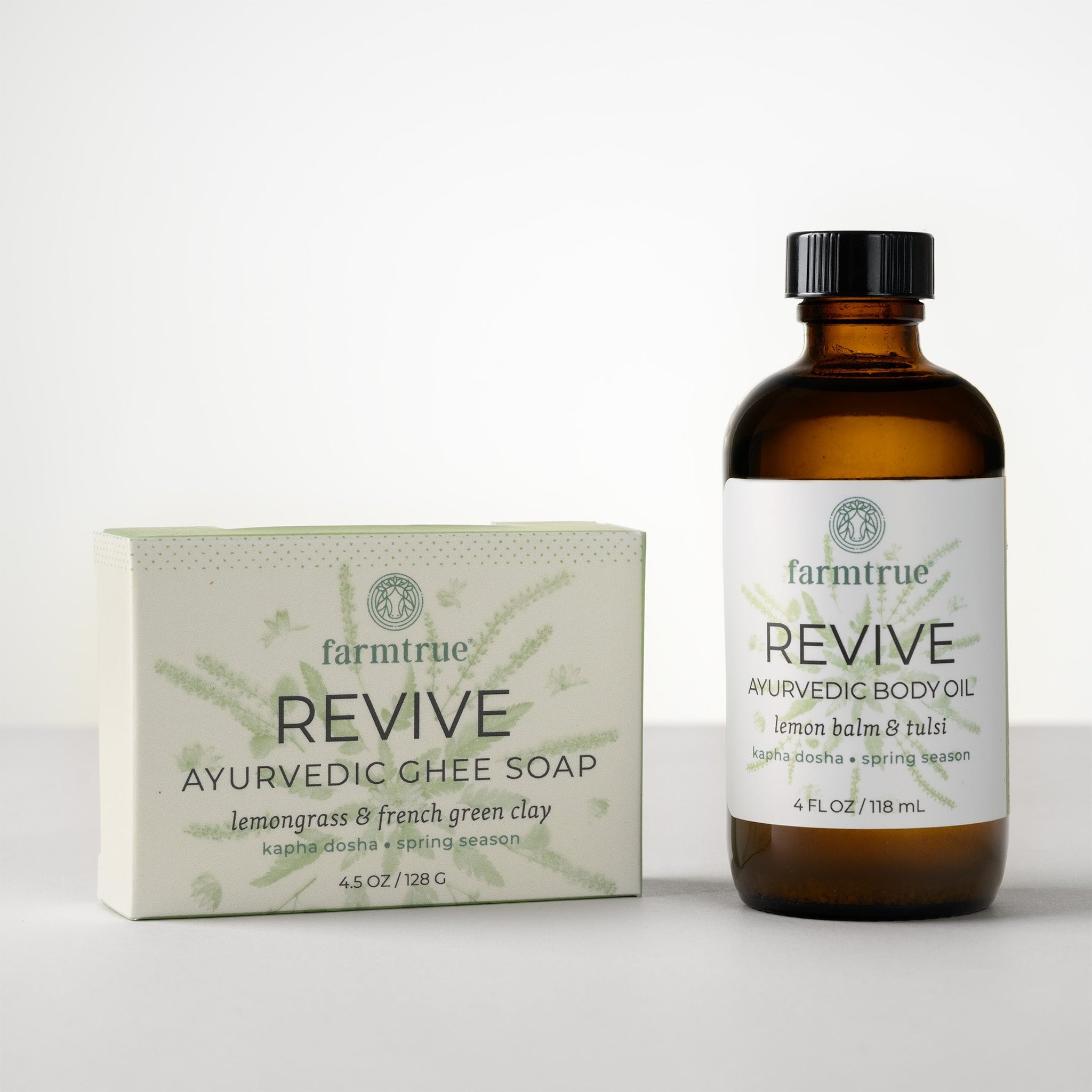 Ayurvedic Body Care Kit - Revive Body Oil & Soap: Lemongrass, Green Clay, Lemon Balm & Tulsi - Kapha Skin Care
