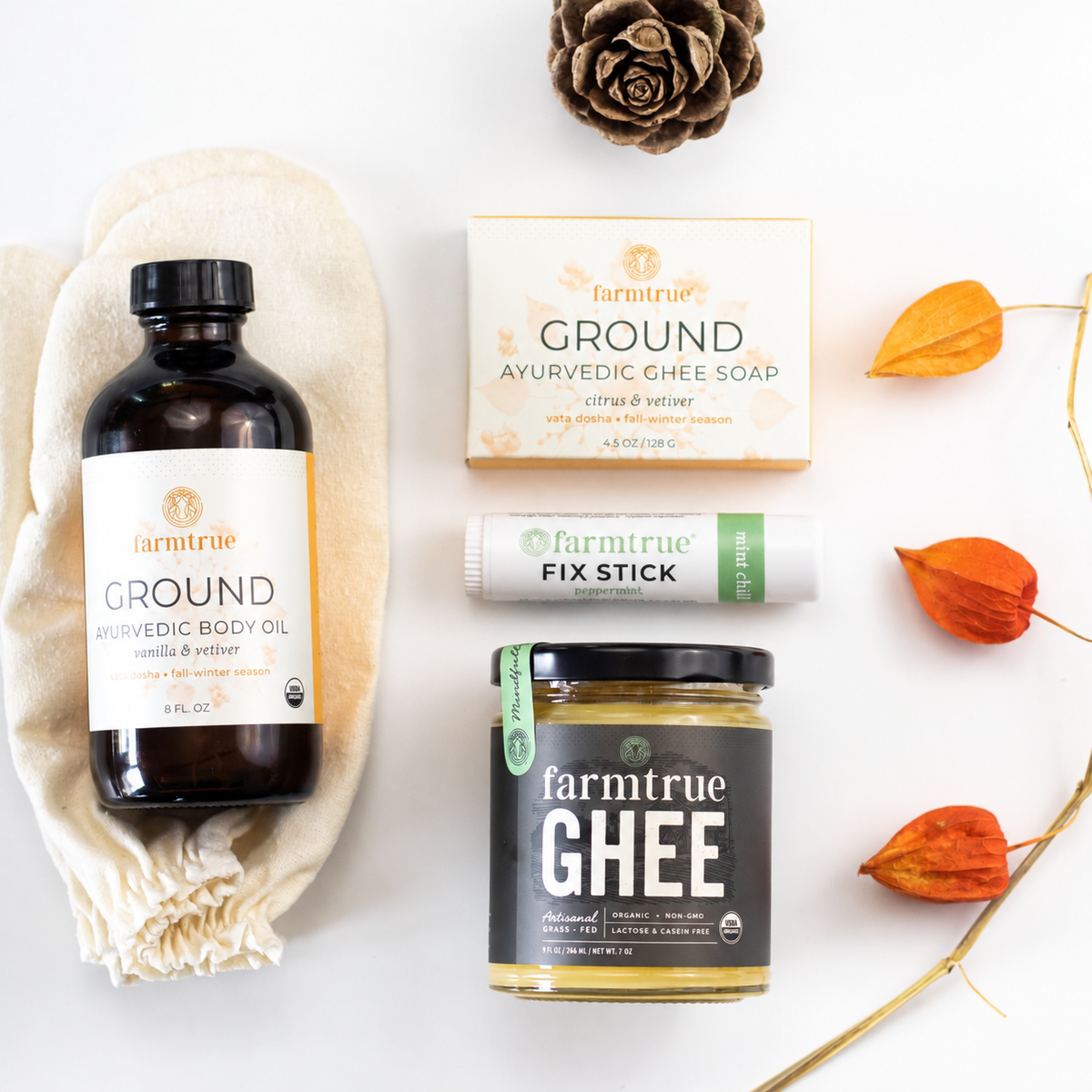 Seasonal Nourish Bundle | Body Oil, Ghee Body Soap, Traditional Ghee and Fix Stick